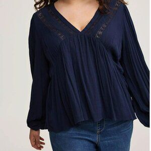 NWT! torrid navy Lace Inset Boho Top